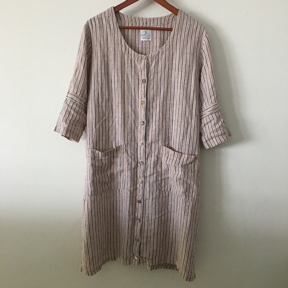 Striped Linen Dress Sz M - Picture 2 of 8